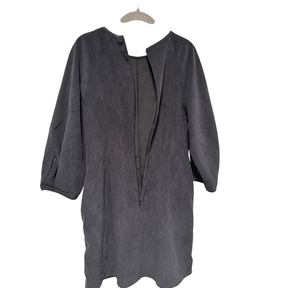 Zara Women’s Black Faux Suede Shift Dress Balloon Sleeve Back Zip Size Medium - Picture 8 of 10